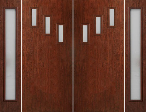 WDMA 112x80 Door (9ft4in by 6ft8in) Exterior Cherry Contemporary Modern 3 Lite Double Entry Door Sidelights FC513 1
