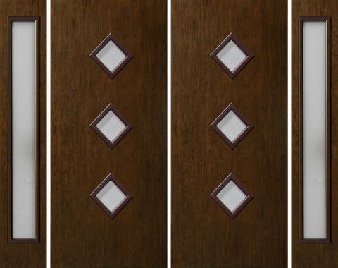 WDMA 112x80 Door (9ft4in by 6ft8in) Exterior Cherry Contemporary Three Center Lite Double Entry Door Sidelights 1