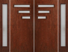 WDMA 112x80 Door (9ft4in by 6ft8in) Exterior Cherry Contemporary Modern 3 Lite Double Entry Door Sidelights FC522 1