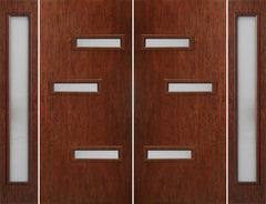 WDMA 112x80 Door (9ft4in by 6ft8in) Exterior Cherry Contemporary Modern 3 Lite Double Entry Door Sidelights FC552 1