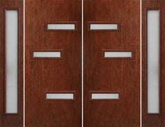 WDMA 112x80 Door (9ft4in by 6ft8in) Exterior Cherry Contemporary Modern 3 Lite Double Entry Door Sidelights FC552 1