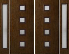WDMA 112x80 Door (9ft4in by 6ft8in) Exterior Cherry Contemporary Four Square Lite Double Entry Door Sidelights 1