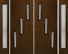WDMA 112x80 Door (9ft4in by 6ft8in) Exterior Cherry Contemporary Three Slim Vertical Lite Double Entry Door Sidelights 1