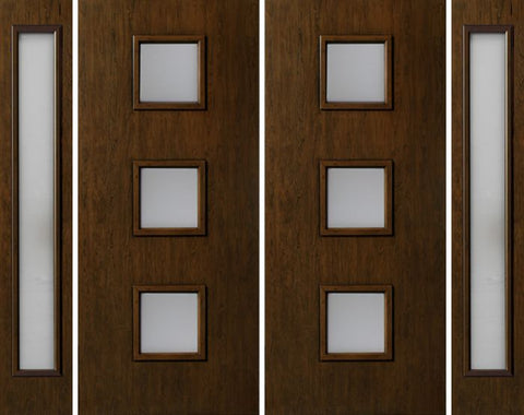 WDMA 112x80 Door (9ft4in by 6ft8in) Exterior Cherry Contemporary Three Square Lite Double Entry Door Sidelights 1