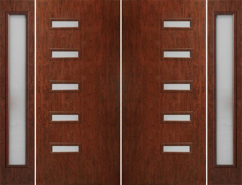 WDMA 112x80 Door (9ft4in by 6ft8in) Exterior Cherry Contemporary Modern 5 Lite Double Entry Door Sidelights FC595 1