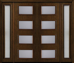 WDMA 112x96 Door (9ft4in by 8ft) Exterior Cherry 96in Contemporary Four Lite Double Fiberglass Entry Door Sidelights 1