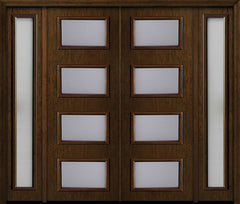 WDMA 112x96 Door (9ft4in by 8ft) Exterior Cherry 96in Contemporary Four Lite Double Fiberglass Entry Door Sidelights 1