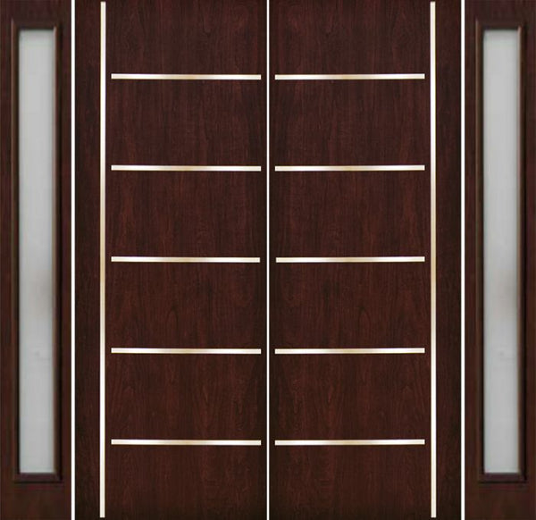 WDMA 112x96 Door (9ft4in by 8ft) Exterior Cherry 96in Contemporary Stainless Steel Bars Double Fiberglass Entry Door Sidelights FC876SS 1
