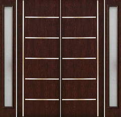 WDMA 112x96 Door (9ft4in by 8ft) Exterior Cherry 96in Contemporary Stainless Steel Bars Double Fiberglass Entry Door Sidelights FC876SS 1