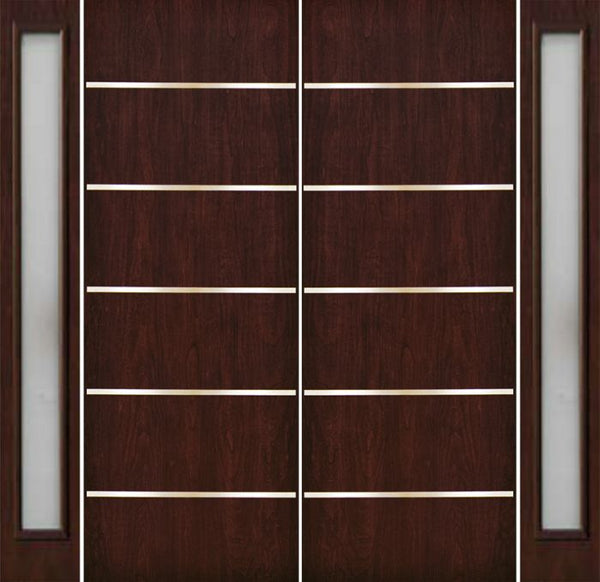 WDMA 112x96 Door (9ft4in by 8ft) Exterior Cherry 96in Contemporary Stainless Steel Bars Double Fiberglass Entry Door Sidelights FC875SS 1