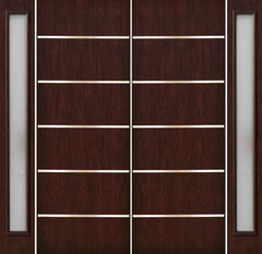 WDMA 112x96 Door (9ft4in by 8ft) Exterior Cherry 96in Contemporary Stainless Steel Bars Double Fiberglass Entry Door Sidelights FC875SS 1