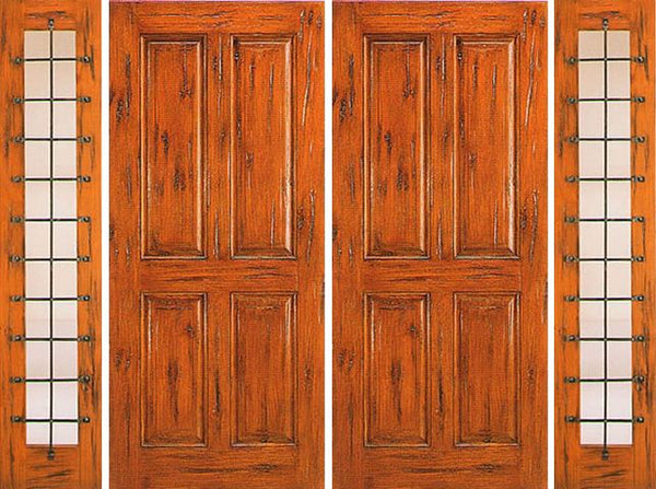 WDMA 120x80 Door (10ft by 6ft8in) Exterior Knotty Alder Prehung Double Door with Two Sidelights Entry 4-Panel 1