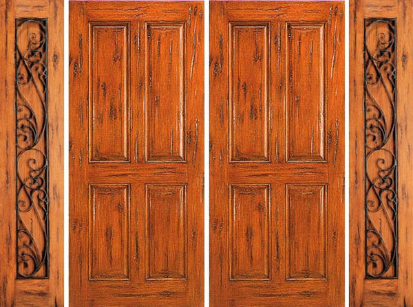 WDMA 120x80 Door (10ft by 6ft8in) Exterior Knotty Alder Entry Prehung Double Door with Two Sidelights 4-Panel 1