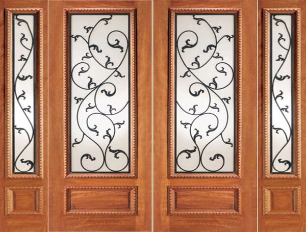 WDMA 120x80 Door (10ft by 6ft8in) Exterior Mahogany Double Door Two Sidelights Leaf design Ironwork Glass 1