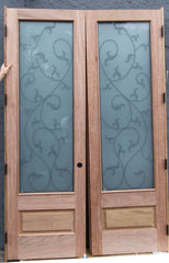 WDMA 120x80 Door (10ft by 6ft8in) Exterior Mahogany Double Door Two Sidelights Leaf design Ironwork Glass 2