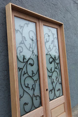 WDMA 120x80 Door (10ft by 6ft8in) Exterior Mahogany Double Door Two Sidelights Leaf design Ironwork Glass 4