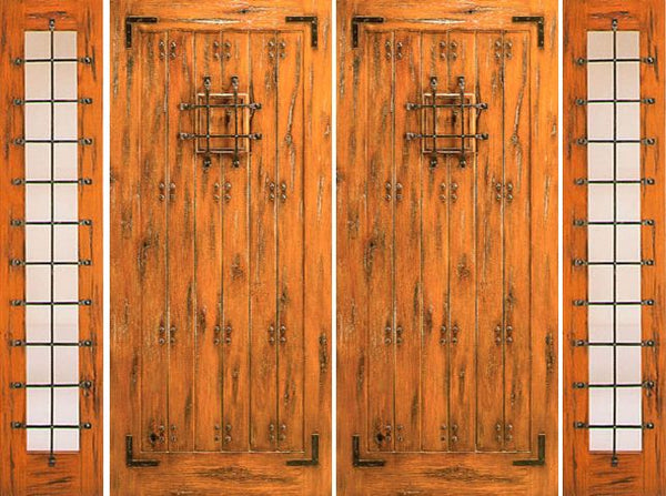 WDMA 120x80 Door (10ft by 6ft8in) Exterior Knotty Alder Double Door with Two Sidelights Entry Prehung Alder with Speakeasy 1