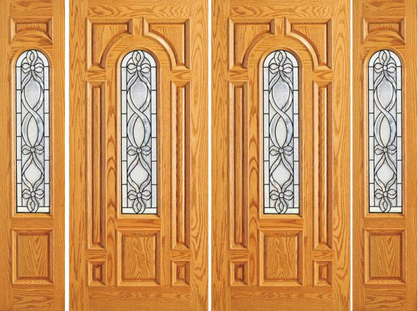 WDMA 120x84 Door (10ft by 7ft) Exterior Mahogany Prehung Center Arch Lite Home Double Door Two Sidelights 1