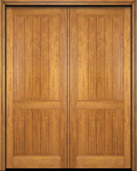 WDMA 120x84 Door (10ft by 7ft) Exterior Barn Mahogany 2 Panel V-Grooved Plank Rustic-Old World or Interior Double Door 1