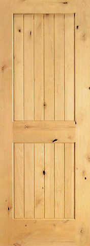 WDMA 15x80 Door (1ft3in by 6ft8in) Interior Barn Knotty Alder S/W-96 Wood 2 Panel V-Grooved Single Door 1