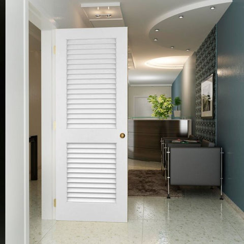 WDMA 18x80 Door (1ft6in by 6ft8in) Interior Swing Pine 80in Plantation Louver/Louver Primed Single Door 2