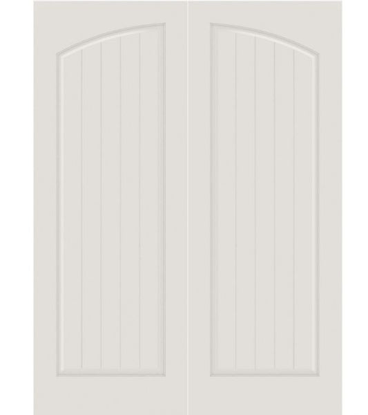 WDMA 20x80 Door (1ft8in by 6ft8in) Interior Barn Smooth SV1060 MDF PLANK/V-GROOVE 1 Panel Arch Panel Double Door 1