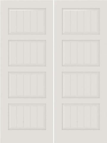WDMA 20x80 Door (1ft8in by 6ft8in) Interior Barn Smooth SV4100 MDF PLANK/V-GROOVE 4 Panel Double Door 1