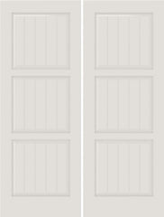 WDMA 20x80 Door (1ft8in by 6ft8in) Interior Swing Smooth SV3100 MDF PLANK/V-GROOVE 3 Panel Double Door 1