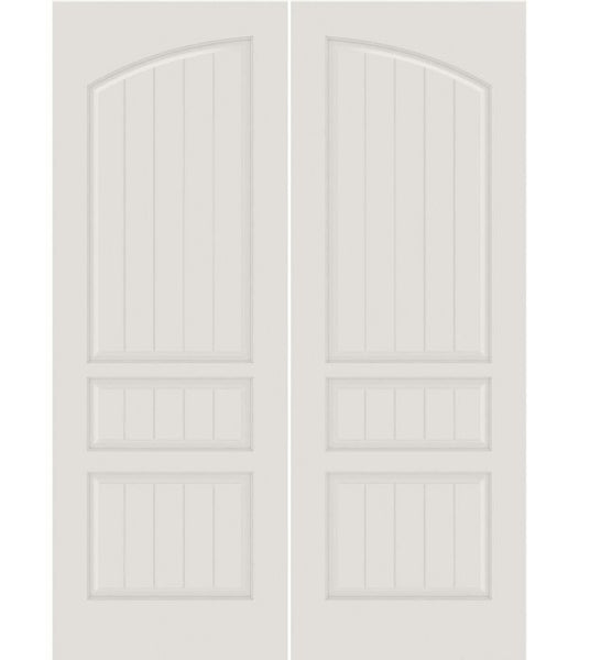 WDMA 20x80 Door (1ft8in by 6ft8in) Interior Barn Smooth SV3060 MDF PLANK/V-GROOVE 3 Panel Arch Panel Double Door 1
