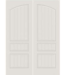 WDMA 20x80 Door (1ft8in by 6ft8in) Interior Barn Smooth SV3060 MDF PLANK/V-GROOVE 3 Panel Arch Panel Double Door 1
