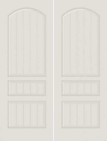WDMA 20x80 Door (1ft8in by 6ft8in) Interior Barn Smooth SV3020 MDF PLANK/V-GROOVE 3 Panel Arch Panel Double Door 1