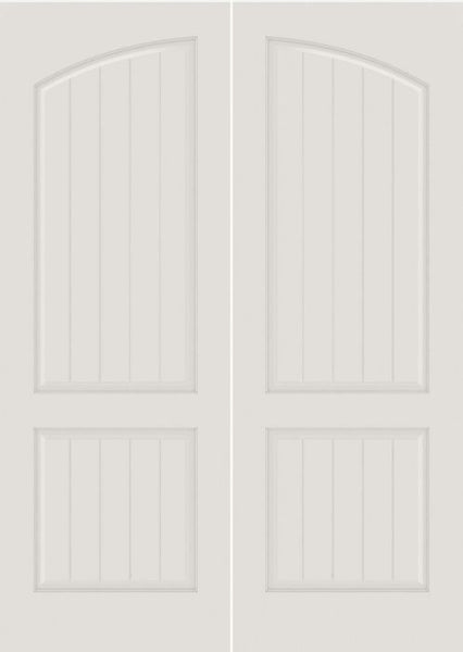 WDMA 20x80 Door (1ft8in by 6ft8in) Interior Swing Smooth SV2060 MDF PLANK/V-GROOVE 2 Panel Arch Panel Double Door 1