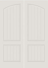 WDMA 20x80 Door (1ft8in by 6ft8in) Interior Swing Smooth SV2060 MDF PLANK/V-GROOVE 2 Panel Arch Panel Double Door 1