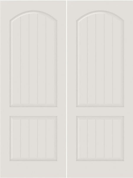 WDMA 20x80 Door (1ft8in by 6ft8in) Interior Barn Smooth SV2020 MDF PLANK/V-GROOVE 2 Panel Arch Panel Double Door 1