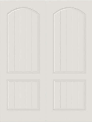 WDMA 20x80 Door (1ft8in by 6ft8in) Interior Barn Smooth SV2020 MDF PLANK/V-GROOVE 2 Panel Arch Panel Double Door 1