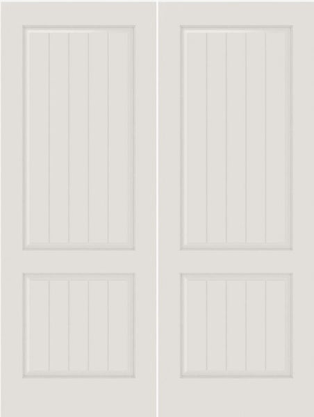 WDMA 20x80 Door (1ft8in by 6ft8in) Interior Swing Smooth SV2010 MDF PLANK/V-GROOVE 2 Panel Double Door 1