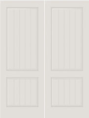WDMA 20x80 Door (1ft8in by 6ft8in) Interior Swing Smooth SV2010 MDF PLANK/V-GROOVE 2 Panel Double Door 1