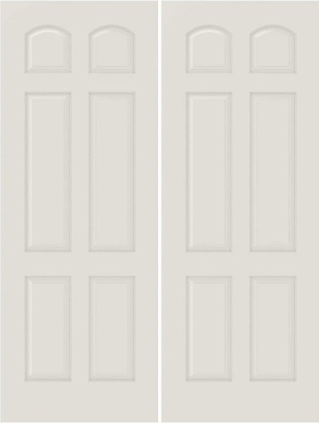 WDMA 20x80 Door (1ft8in by 6ft8in) Interior Bypass Smooth 6030 MDF 6 Panel Arch Panel Double Door 1