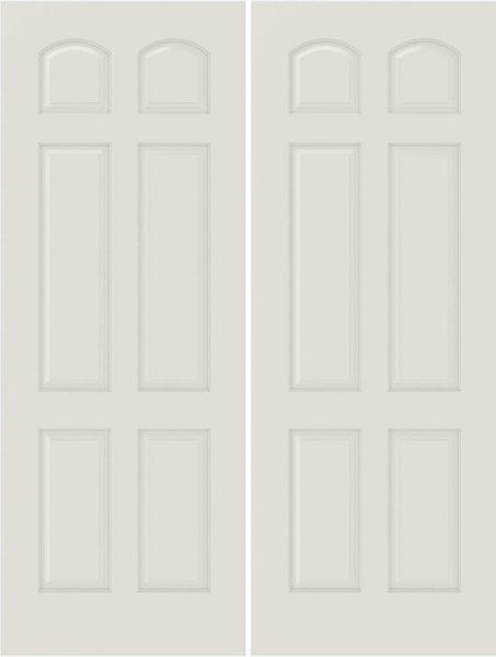 WDMA 20x80 Door (1ft8in by 6ft8in) Interior Bypass Smooth 6030 MDF 6 Panel Arch Panel Double Door 1