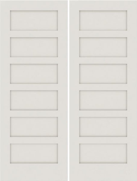 WDMA 20x80 Door (1ft8in by 6ft8in) Interior Swing Smooth 6100 MDF 6 Panel Shaker Double Door 1