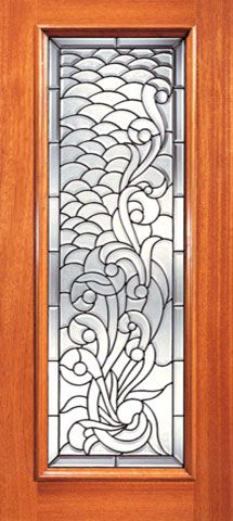 WDMA 24x80 Door (2ft by 6ft8in) Exterior Mahogany Full Lite Asymmetrical Floral Scrollwork Glass Single Door 1