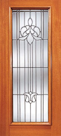 WDMA 24x96 Door (2ft by 8ft) Exterior Mahogany Tulip Design Beveled Glass Entry Door Triple Glazed Glass Option 1