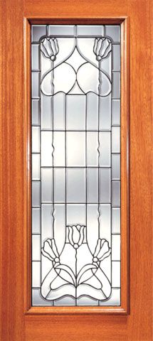 WDMA 24x96 Door (2ft by 8ft) Exterior Mahogany Full Lite Contemporary Floral Beveled Glass Front Single Door 1
