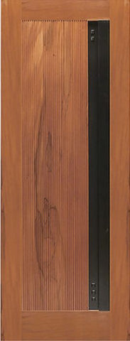 WDMA 24x96 Door (2ft by 8ft) Exterior Tropical Hardwood Flush Panel Single Door with a Contemporary Heavy Iron Handle 1