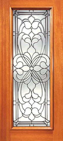 WDMA 24x96 Door (2ft by 8ft) Exterior Mahogany Floral Scrollwork Beveled Glass Front Single Door Full Lite 1