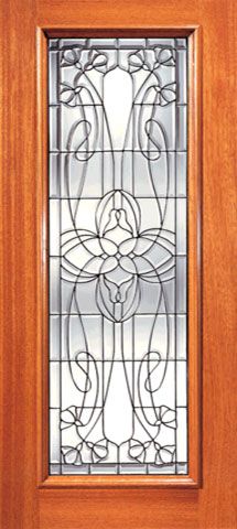 WDMA 24x96 Door (2ft by 8ft) Exterior Mahogany Full Lite Decorative Floral Beveled Glass Front Single Door 1