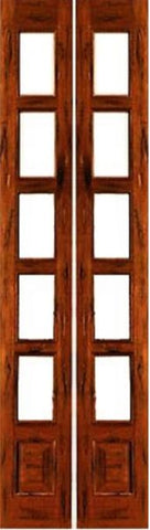 WDMA 28x96 Door (2ft4in by 8ft) Interior Swing Tropical Hardwood 5-lite French Door w Bottom Panel Rustic Solid Wood 1