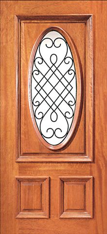 WDMA 30x80 Door (2ft6in by 6ft8in) Exterior Mahogany Oval Lite External Single Door with Decorative Ironwork 1