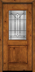 WDMA 30x80 Door (2ft6in by 6ft8in) Exterior Knotty Alder Alder Rustic Plain Panel 1/2 Lite Single Entry Door Riverwood Glass 1