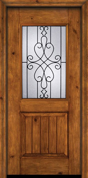 WDMA 30x80 Door (2ft6in by 6ft8in) Exterior Knotty Alder Alder Rustic V-Grooved Panel 1/2 Lite Single Entry Door Wyngate Glass 1